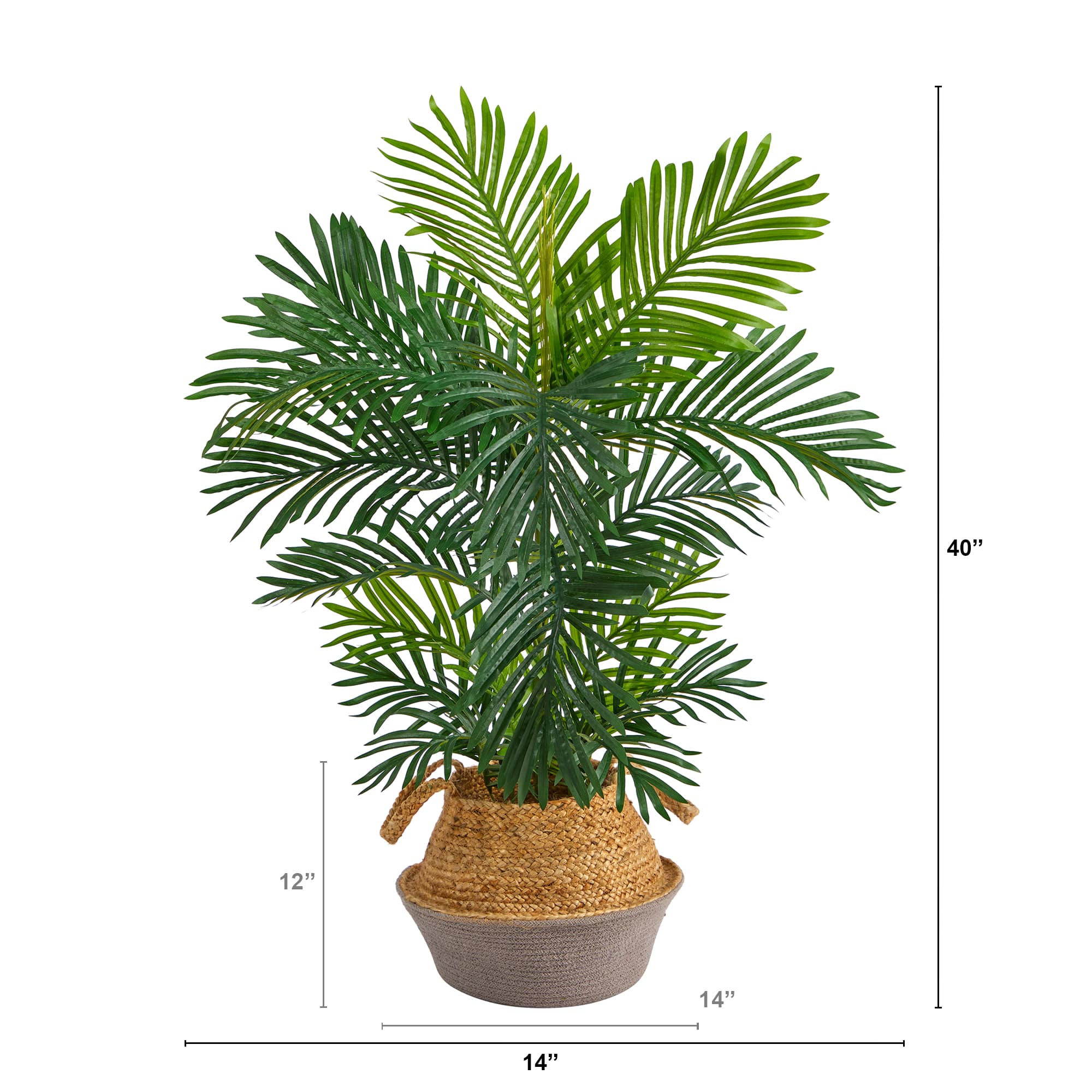 40" Areca Artificial Palm Tree in Boho Chic Handmade Cotton & Jute Gray Woven Planter UV Resistant (Indoor/Outdoor)
